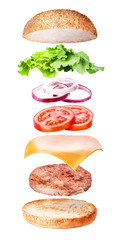 Flying burger ingredients isolated - 116118215