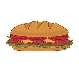 Delicious sandwich fast food isolated flat icon, vector illustration.