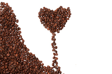 coffee beans heart isolated on white background border corner a place for the advertising text