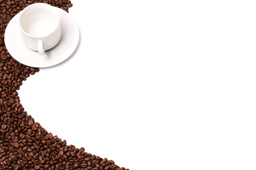 empty coffee cup coffee beans isolated on white background booklet for advertising place for text
