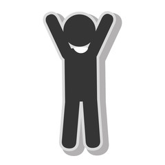 Male hands up pictogram in black and white colors, isolated flat icon.