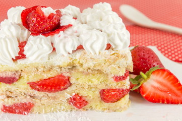 Homemade fruit cake with fresh strawberry