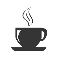 Fresh and hot coffee cup in black and white colors, isolated flat icon.