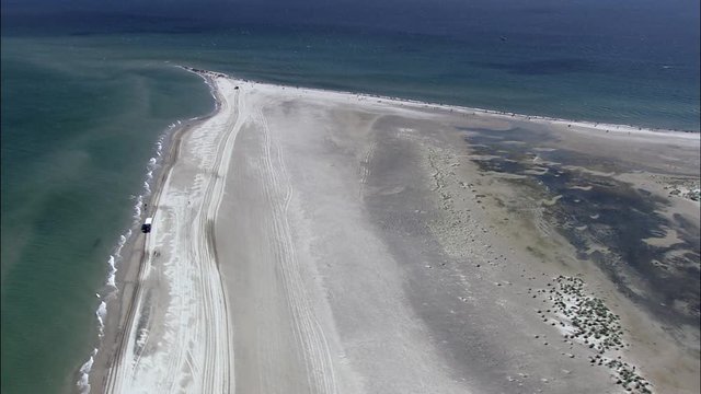Grenen, Tourist Buses Driving To The Sandy Tip Of Denmark, Near Skagen The Skaw