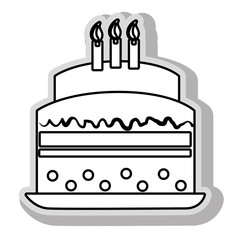Delicious dessert cake in black and white colors, isolated flat icon.