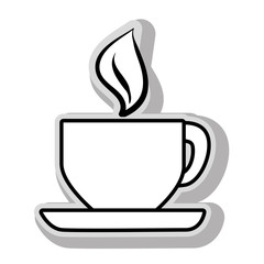 Fresh and hot coffee cup in black and white colors, isolated flat icon.