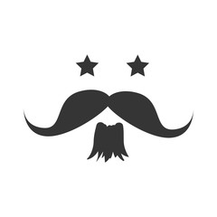 Stars mustache beard , isolated flat icon with black and white colors.