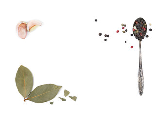 Composition of different spices on light background