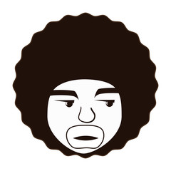 Male afro cartoon , isolated flat icon with black and white colors.