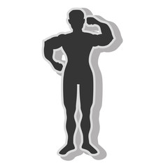 Fototapeta na wymiar Man bodybuilding muscles , isolated flat icon with black and white colors.