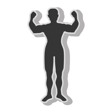 Man bodybuilding muscles , isolated flat icon with black and white colors.