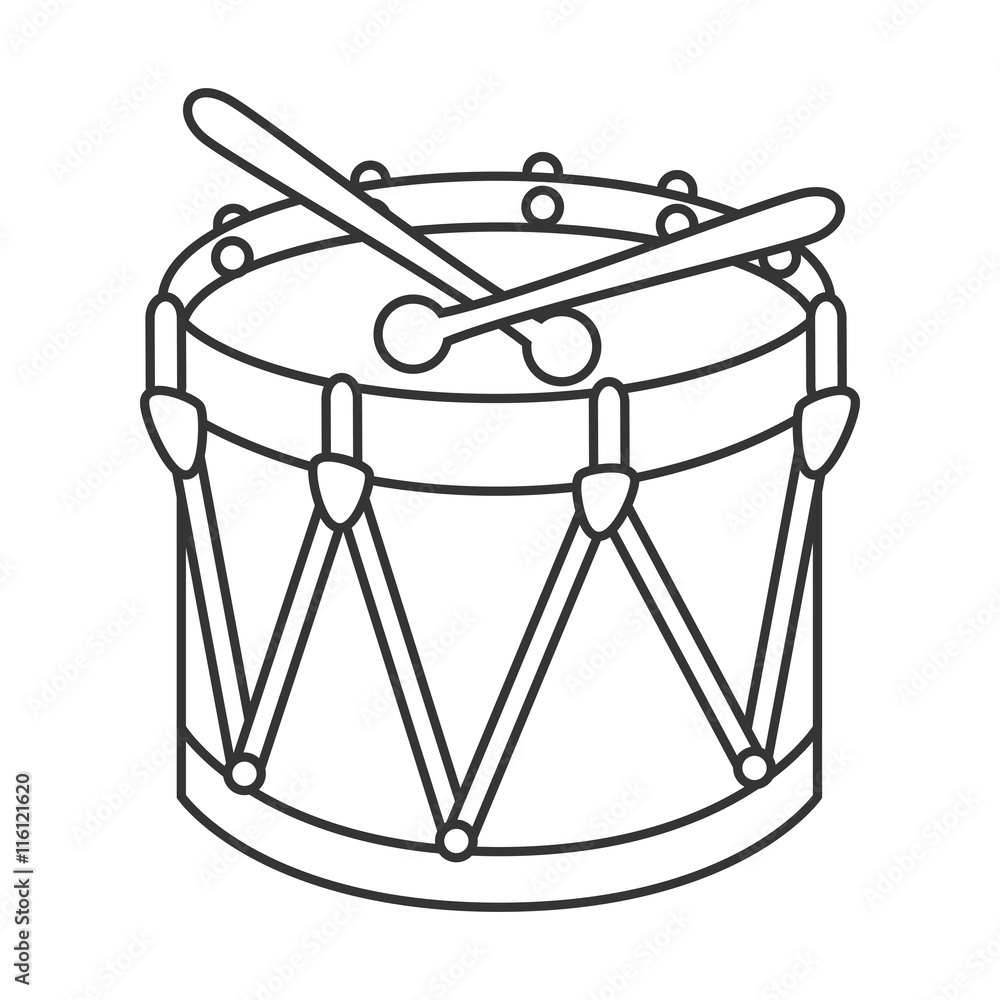 Poster drum kit toy ,black and white isolated flat icon