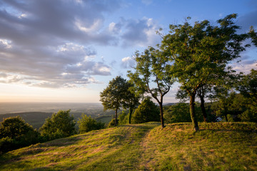 Un chemin sur une colline au coucher de soleil