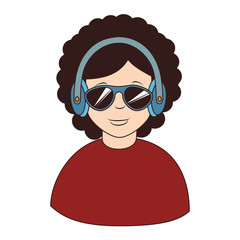 Afro hair headphones sunglasses , isolated flat icon design