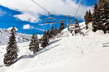 Ski chair lift in Alps, Mayerhofen, Austria