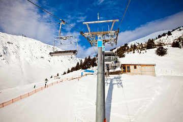 Obraz premium Ski chair lift in Alps, Mayerhofen, Austria