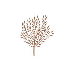 The thin trunk of the tree with leaves logo. Forest and park. Elegant design.