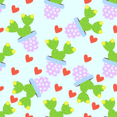Cactus pattern vector background. Cute cacti, flowerpots. Seamless pattern with cute cacti.