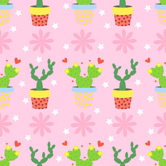 Cactus pattern vector background. Seamless pattern with cute cactus.