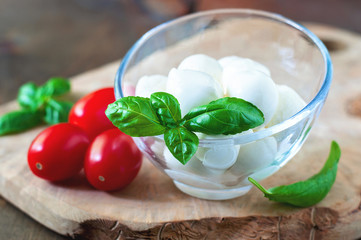 Italian mozzarella or  bocconcini, soft white cheese with tomato