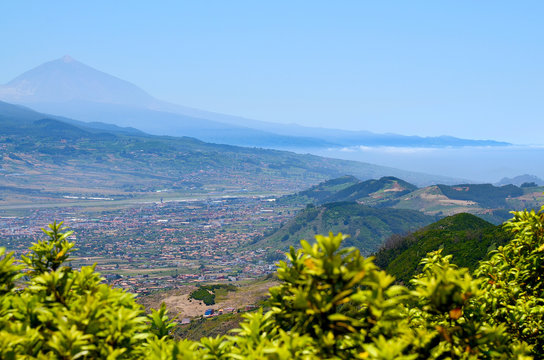 Beautiful view on a valley and mount Teide from Anaga mountain range in Tenerife,Canary Islands,Spain.