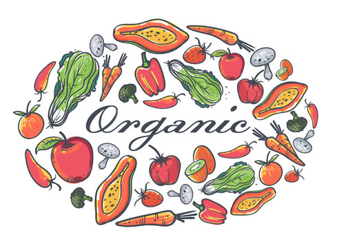 Organic fruits and vegetables.Organic fruits and vegetables.Orga