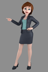 Fototapeta premium 3d illustration of a young business woman in office attire pointing on something