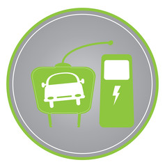 electric car icon and  station in big plug