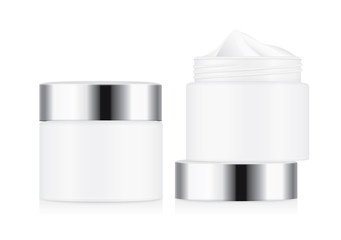 White cream jar with silver lid isolated on white background, Ideal for mock up packaging.