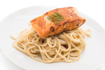 spaghetti cream sauce with salmon