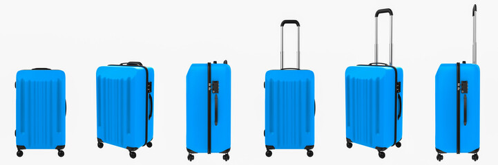 blue luggages on white background