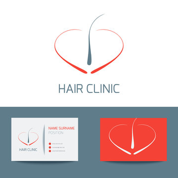 Medical business card logo template with hair follicle icon. Vector hair bulb graphic design for hair clinics and medical centers. Vector illustration.

