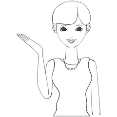 笑顔の美人女性　上半身　線画　ショートカット　案内
