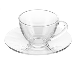 Empty glass tea cup. Isolated on white background
