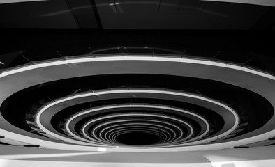 Abstract architectural structure interior void, black and white