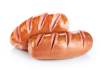 Fried sausages isolated on white background.