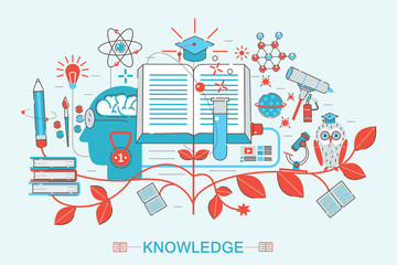 Modern graphic flat line design style infographics concept of online learning, knowledge, for business card, website, presentation and poster.