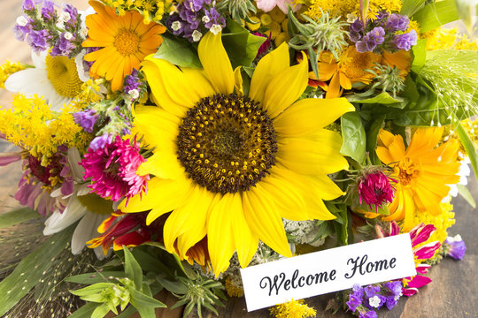 Welcome Home Card with Bouquet of Summer Flowers