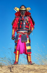 Man in samurai costume with sword. 