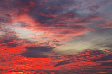 Bright orange, red and yellow colors sunset sky. Apocalyptic sunset