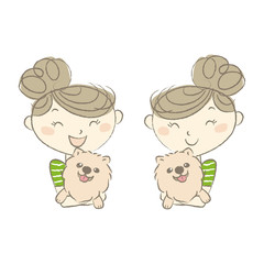 犬を抱いた笑顔の女性