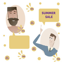Summer sale concept poster with cartoon people characters vector