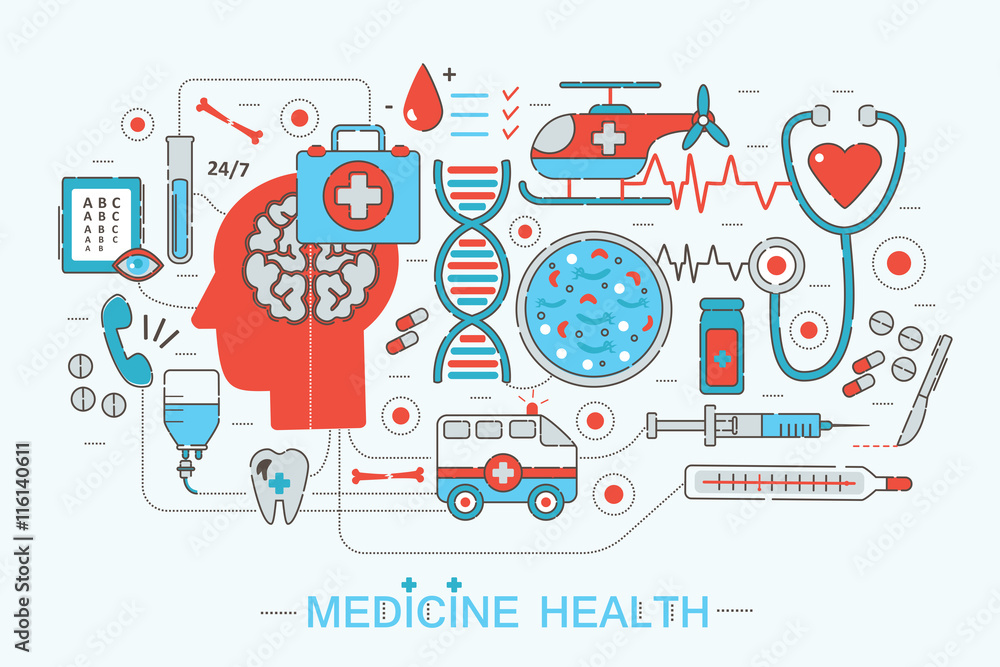 Aufkleber modern flat thin line design science medical healthcare concept for web banner website, presentation