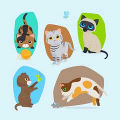 Cute kittens. Vector cute cats isolated illustration set