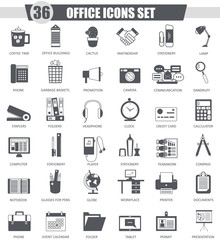 Vector Office black icon set. Dark grey classic icon design for web.
