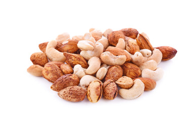 Cashews almonds white background