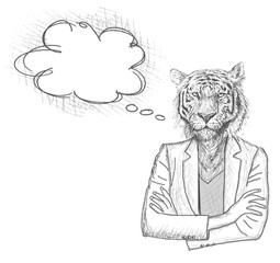 Tiger businessman with a empty speech bubble