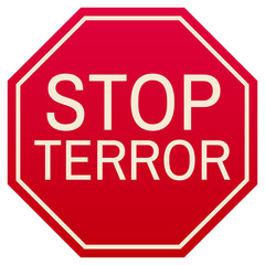 stop terror red and white symbol, isolated on white background