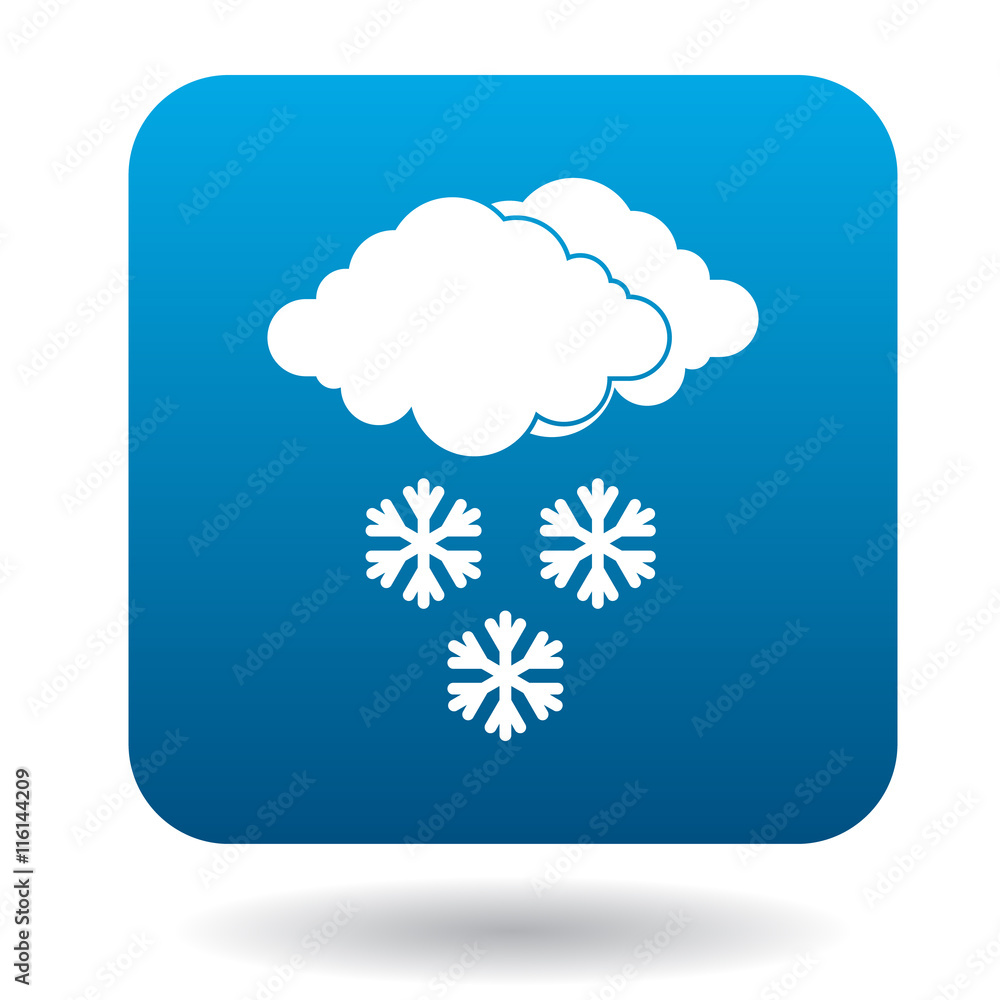 Poster clouds with snowflakes icon in simple style on a white background