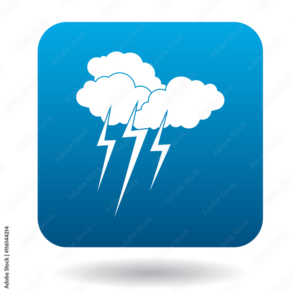 Poster clouds with lightnings icon in simple style on a white background